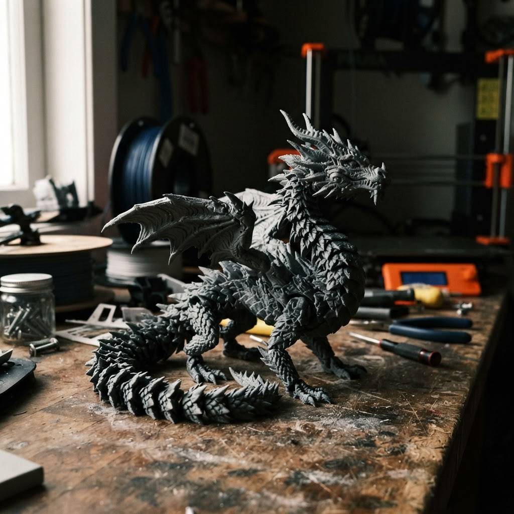 Articulated 3D-printed dragon model